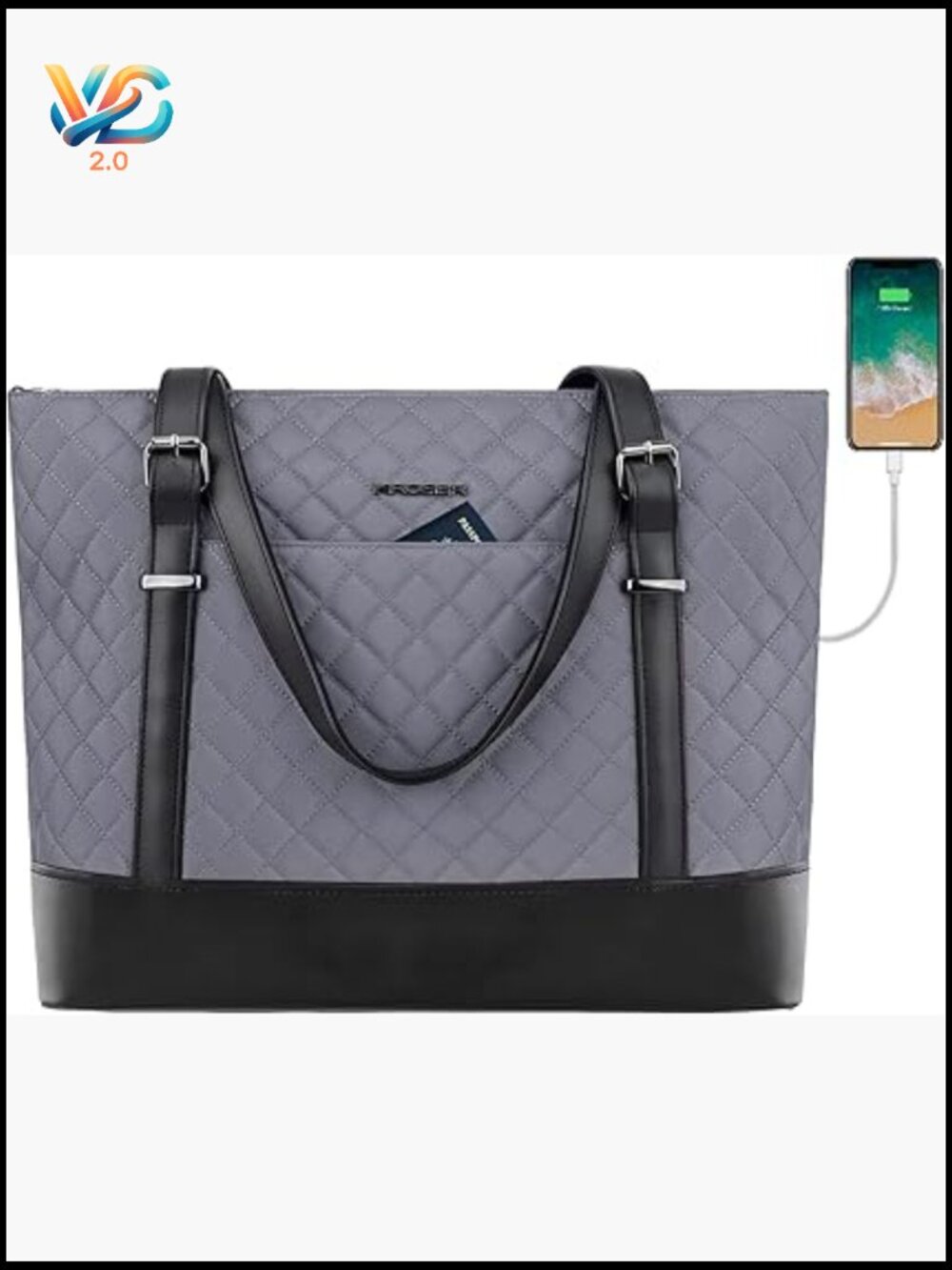 Laptop Tote Bag Waterproof Multi-Pocket USB Charging Work Briefcase 15.6 Inch
